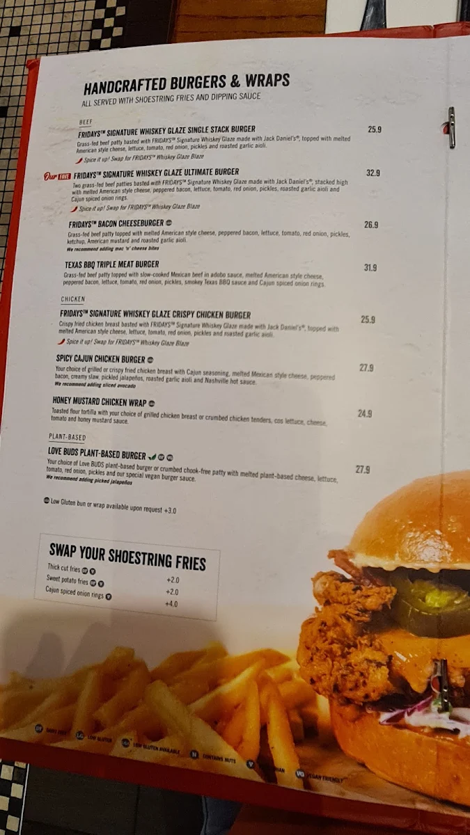 Menu, TGI Fridays Macquarie