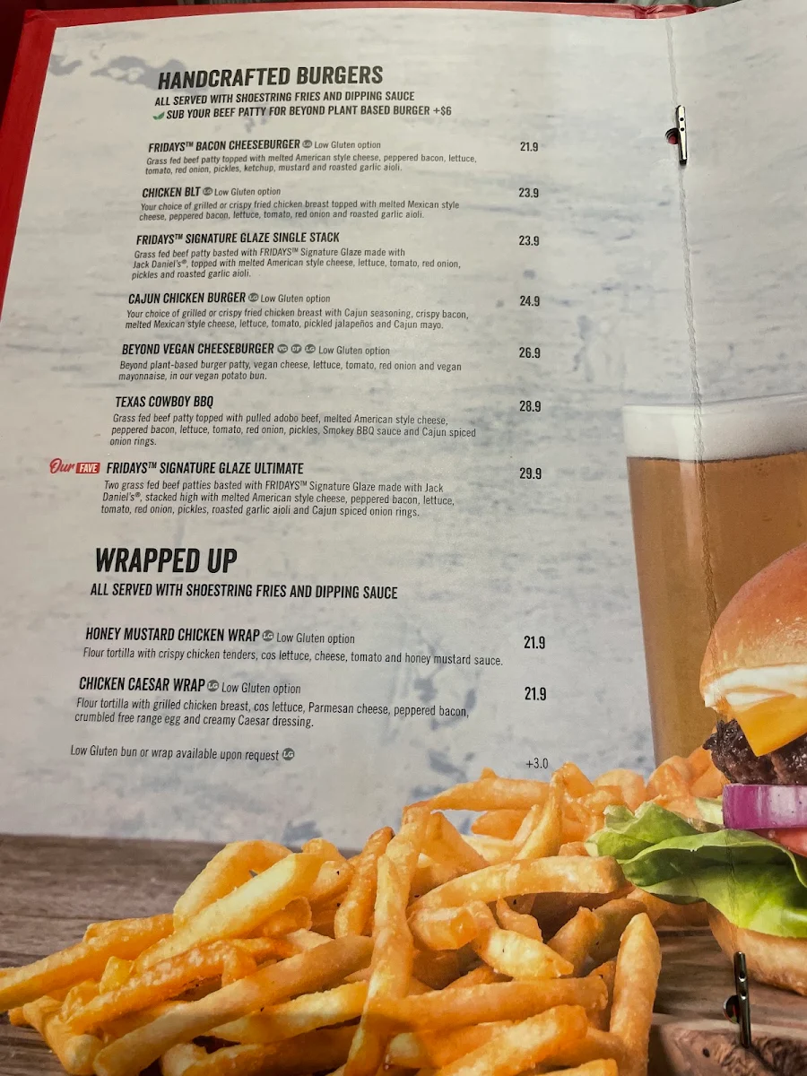 Menu, TGI Fridays Macquarie