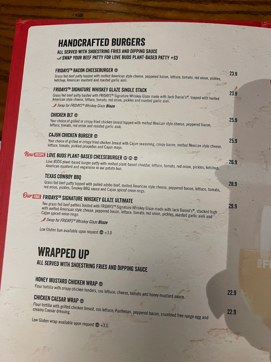 Menu, TGI Fridays Macquarie
