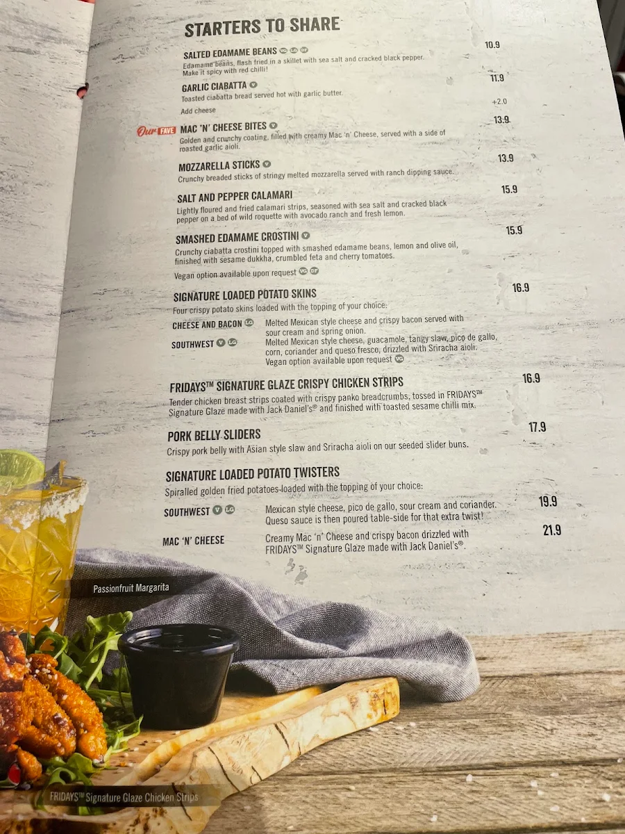 Menu, TGI Fridays Macquarie