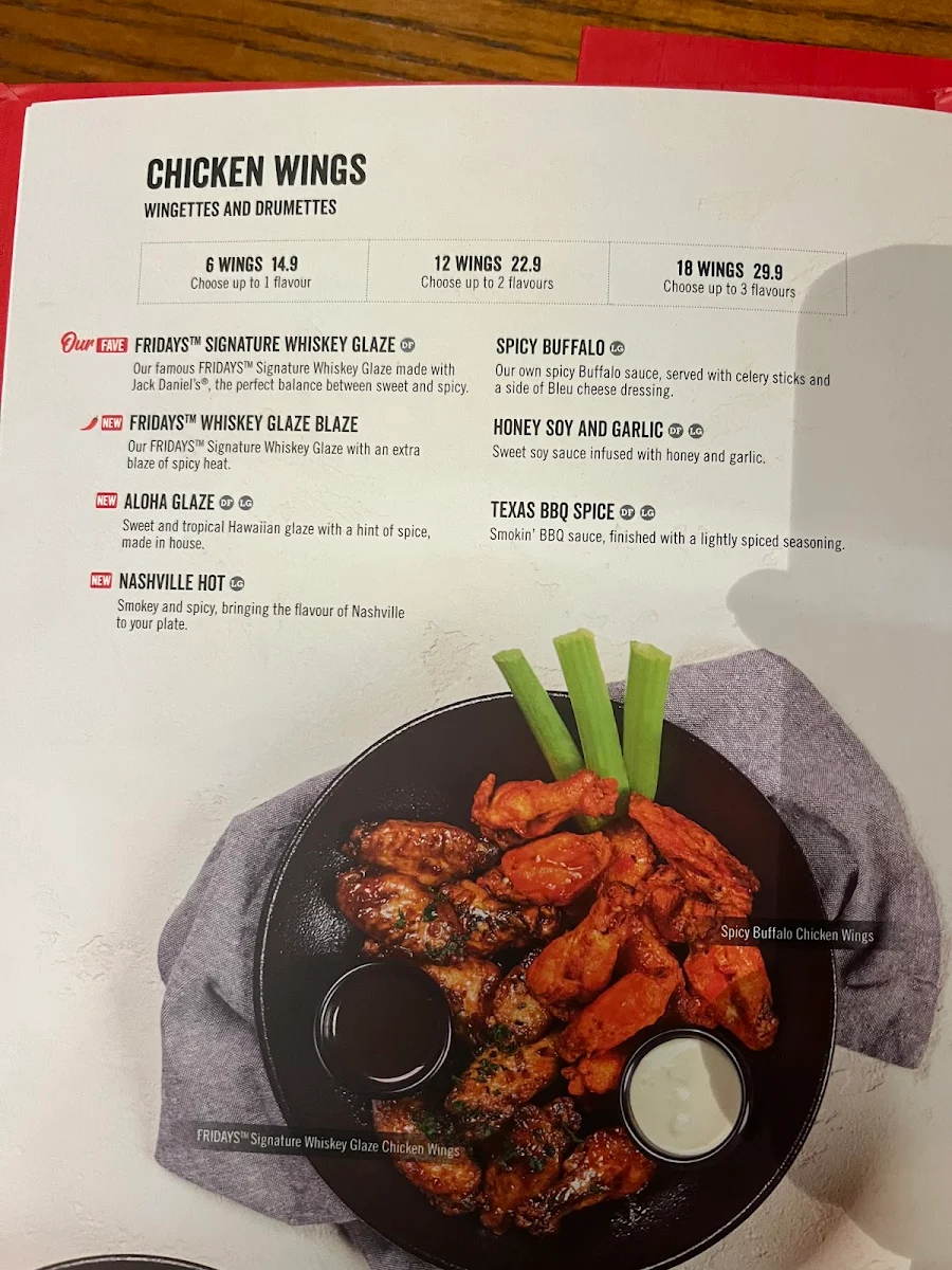 Menu, TGI Fridays Macquarie