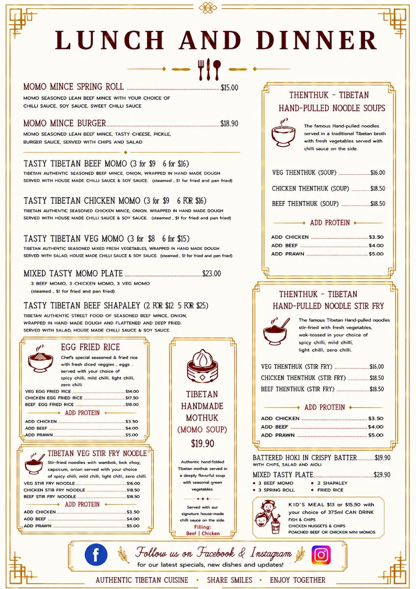 Menu, Tasty Tibetan Treats