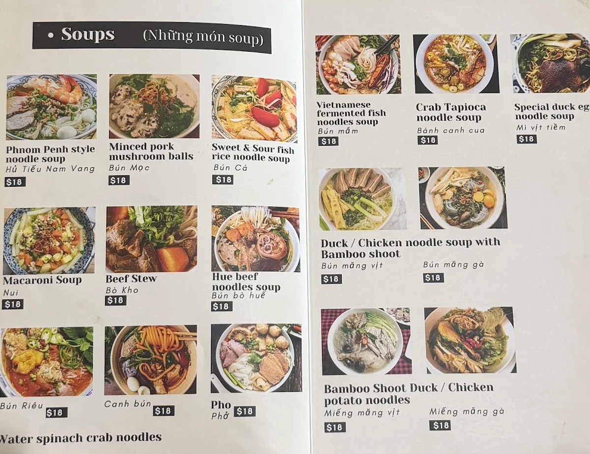 Menu, Thanh Nga Cafe