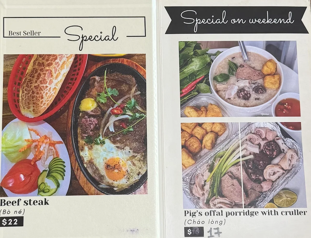 Menu, Thanh Nga Cafe