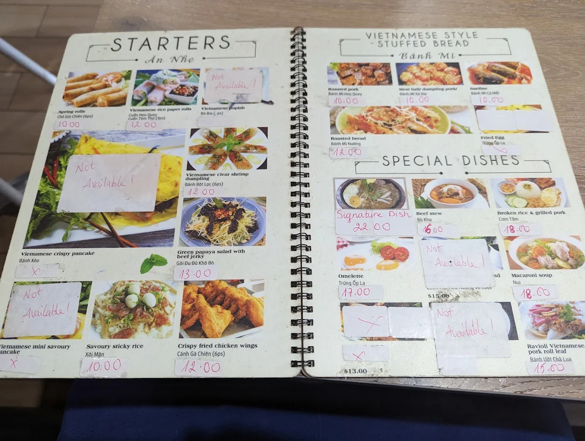 Menu, Thanh Nga Cafe