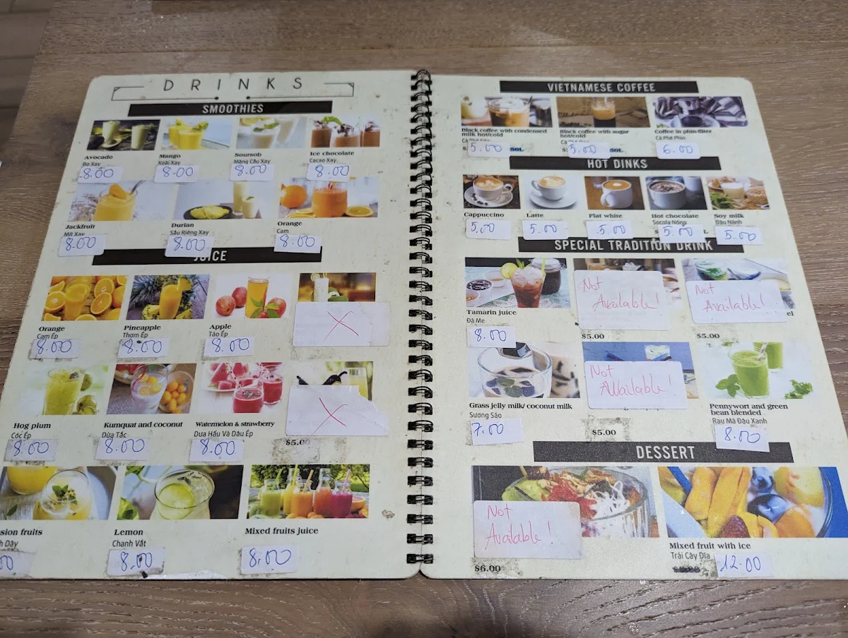Menu, Thanh Nga Cafe