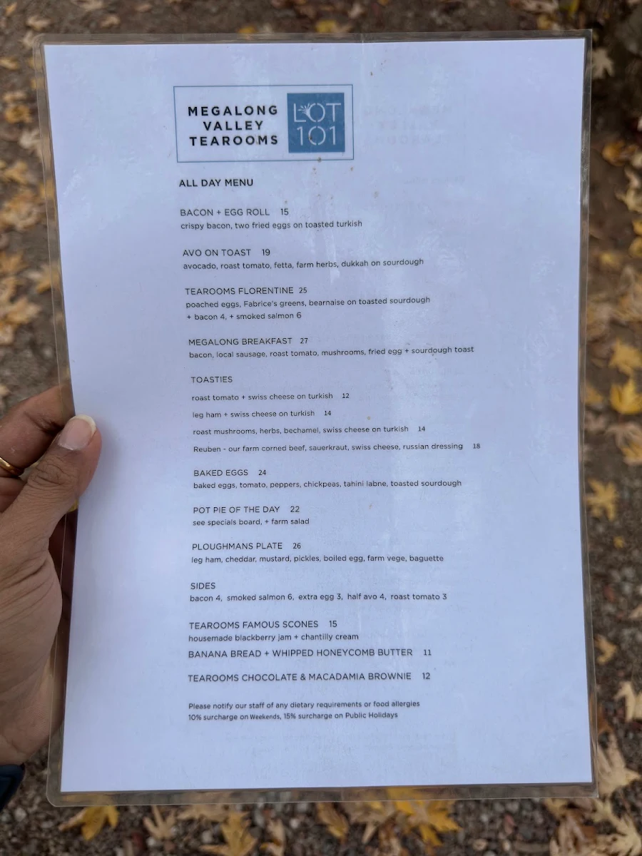 Menu, Megalong Valley Tea Rooms