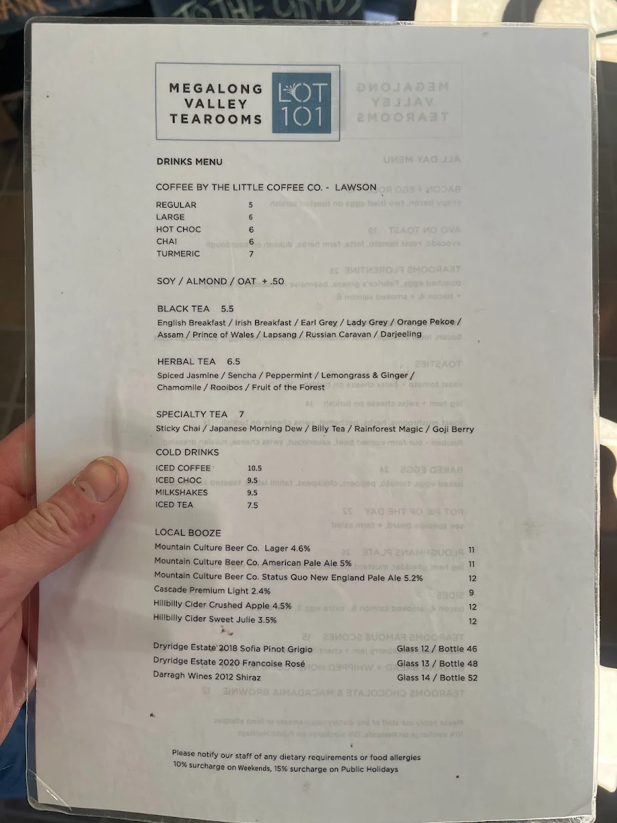 Menu, Megalong Valley Tea Rooms