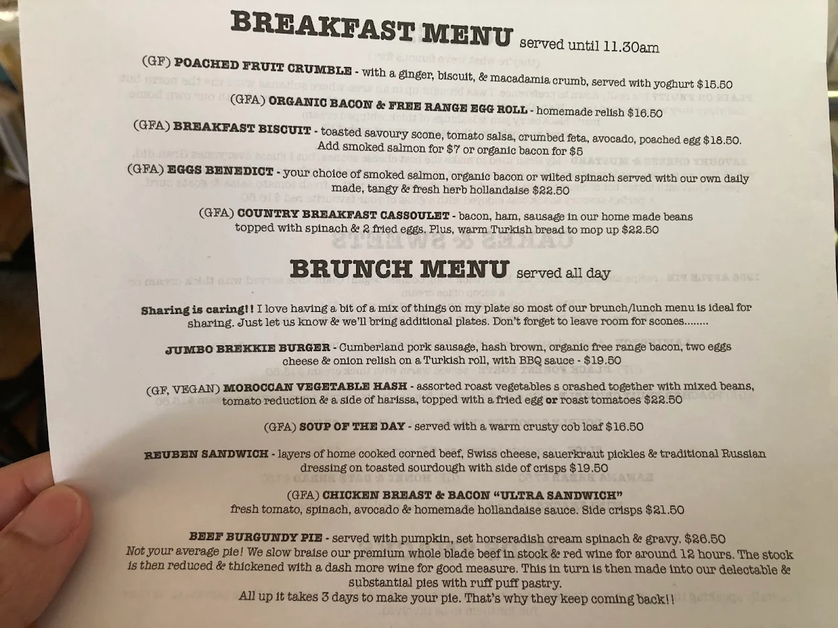 Menu, Megalong Valley Tea Rooms