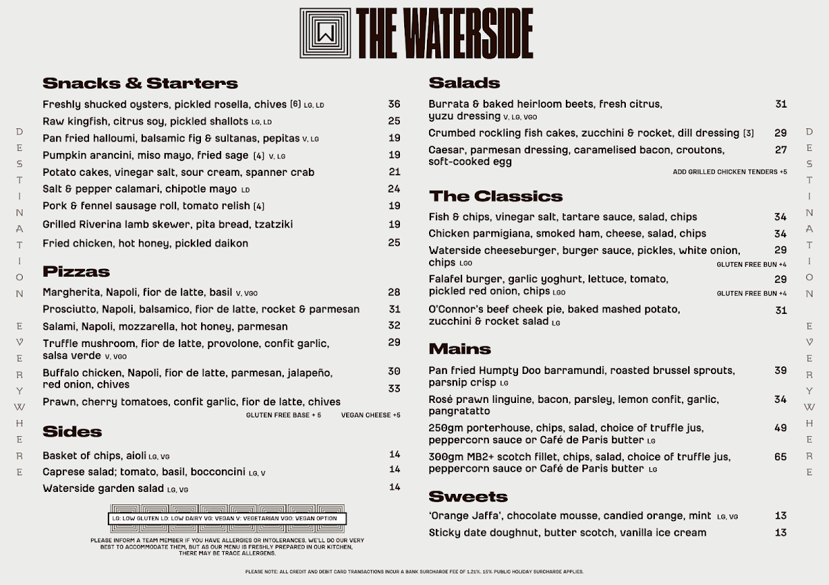 Menu, The Waterside Hotel