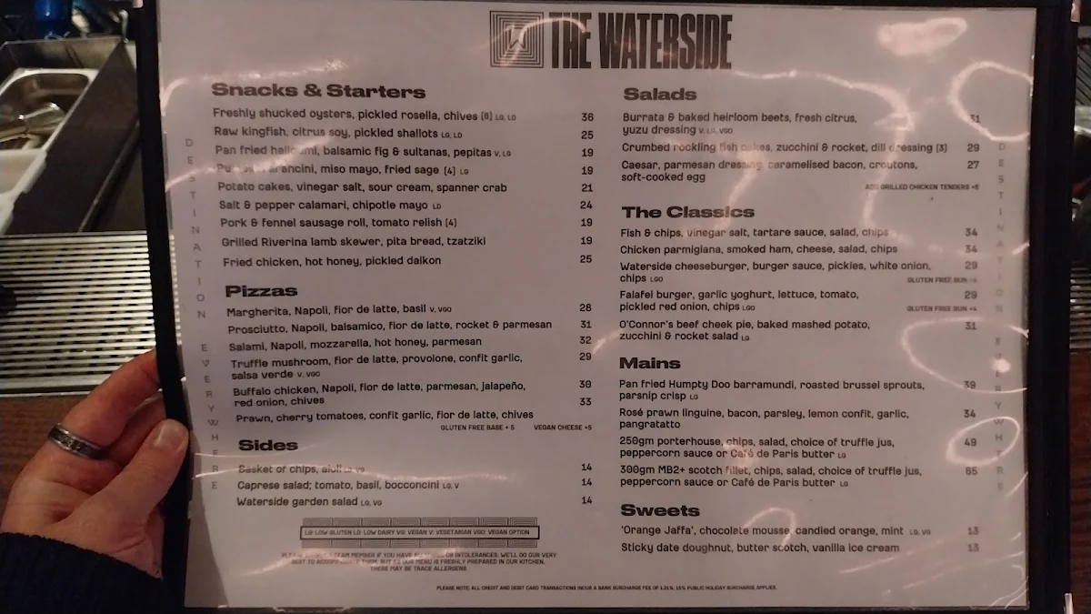 Menu, The Waterside Hotel