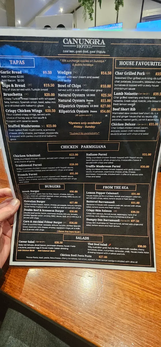 Menu, Canungra Hotel