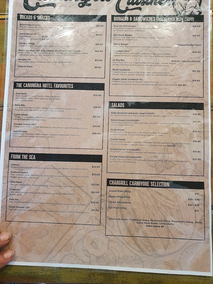 Menu, Canungra Hotel