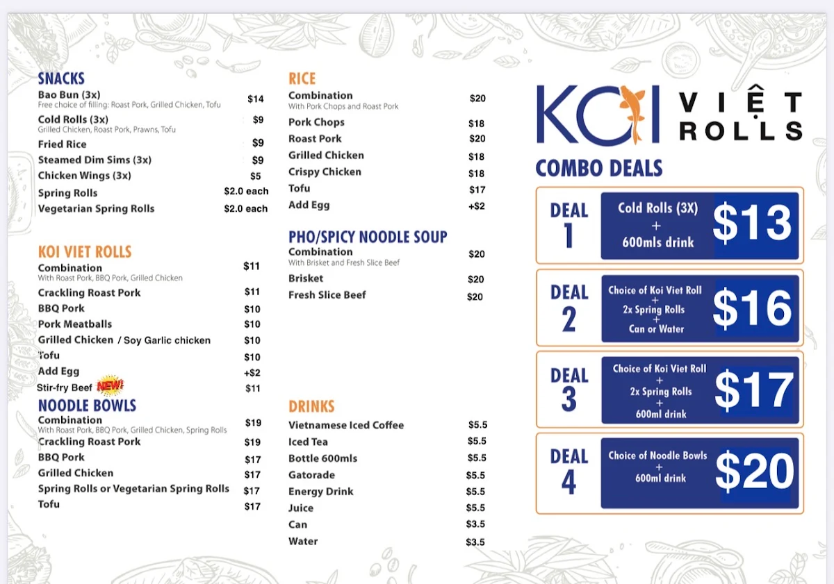 Menu, Koi Viet Rolls