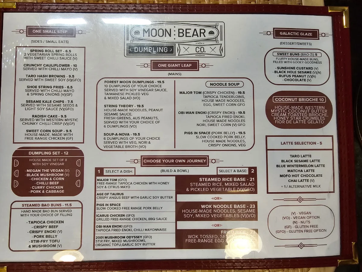 Menu, Moon Bear Dumpling Co