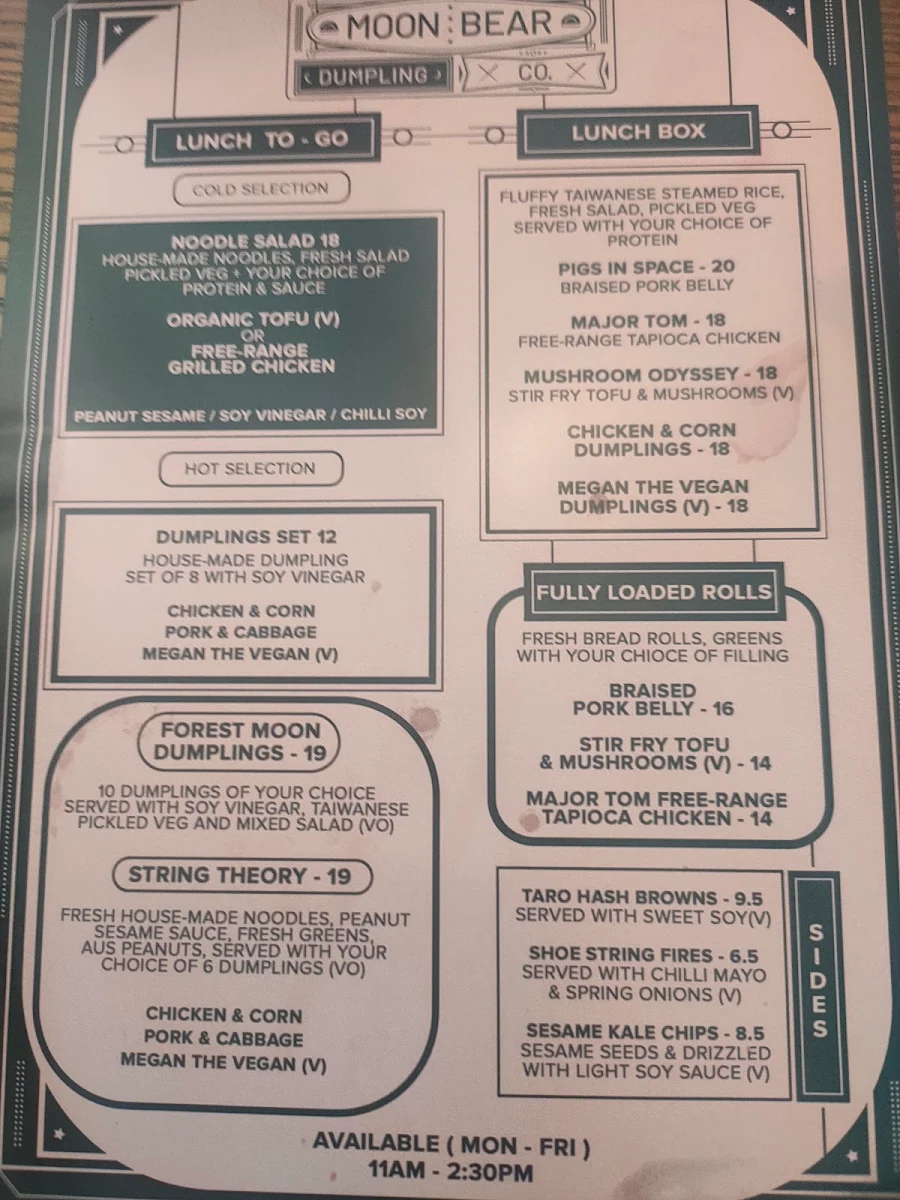 Menu, Moon Bear Dumpling Co