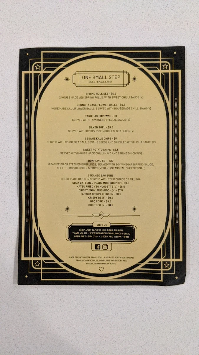 Menu, Moon Bear Dumpling Co