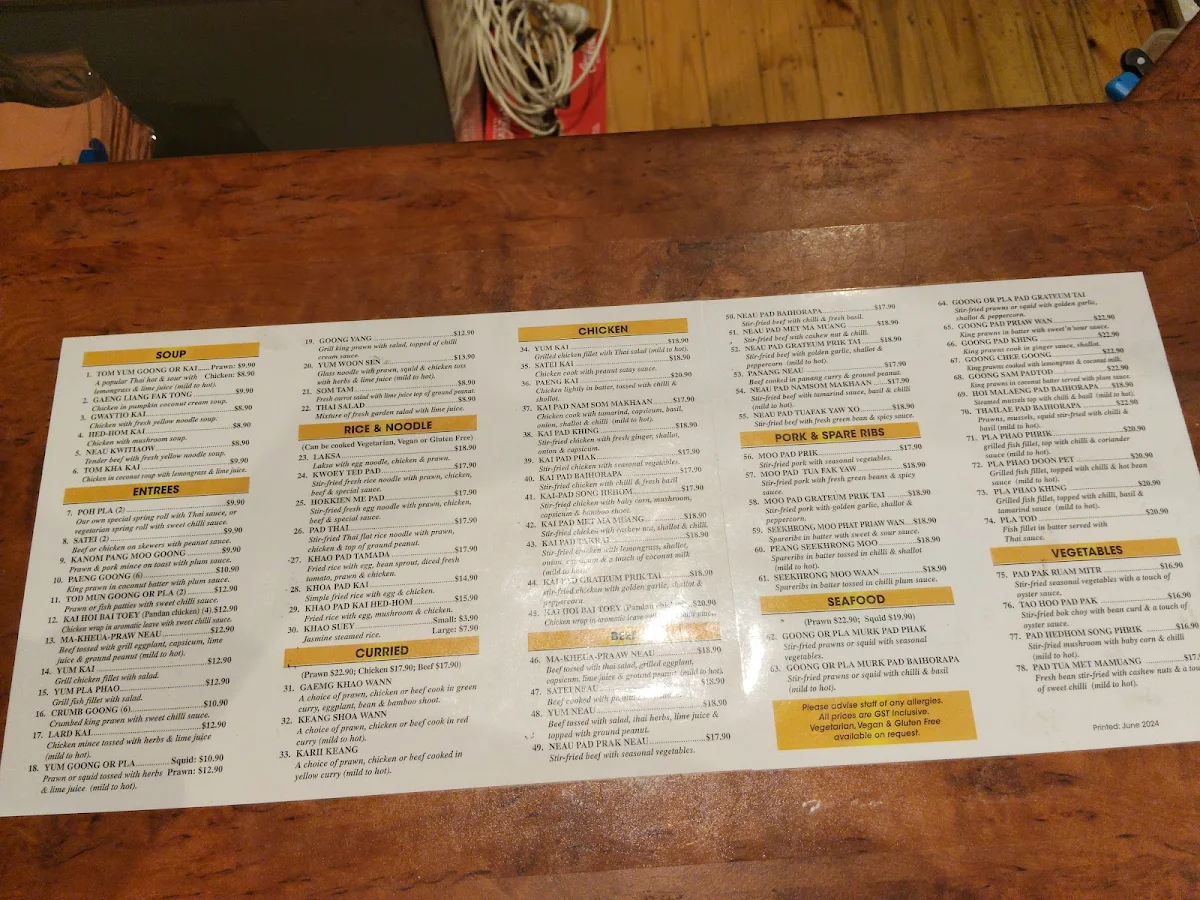 Menu, Khim Thai Restaurant