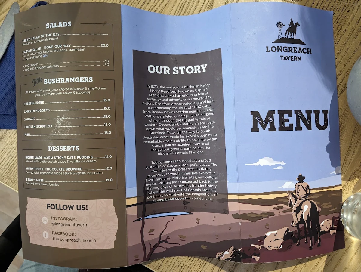 Menu, The Longreach Tavern