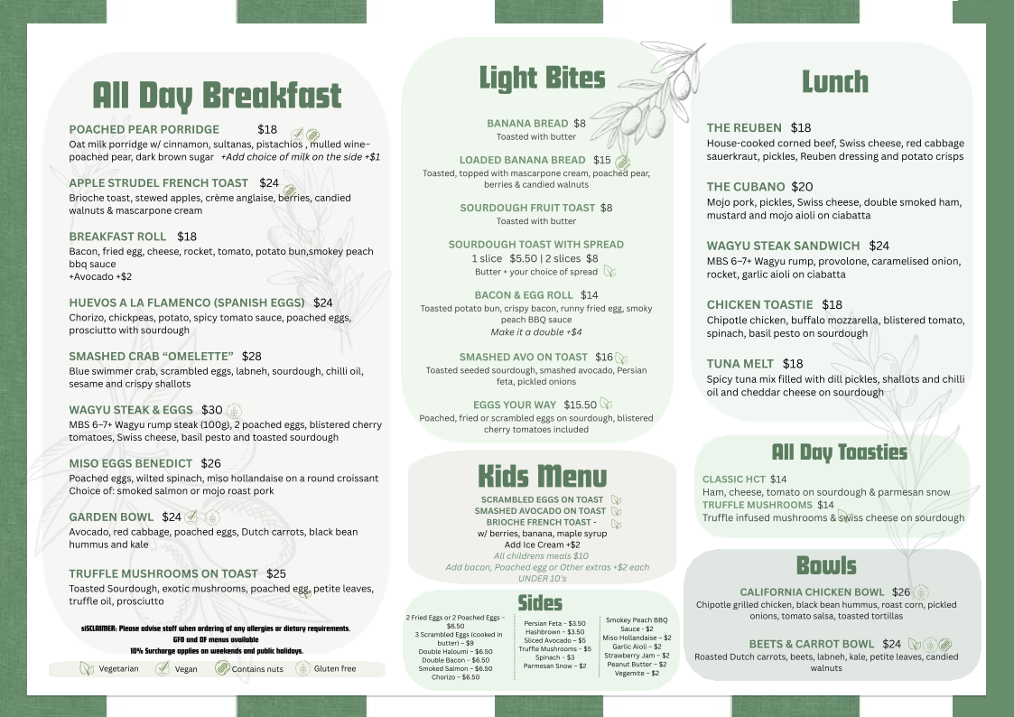 Menu, The Exchange