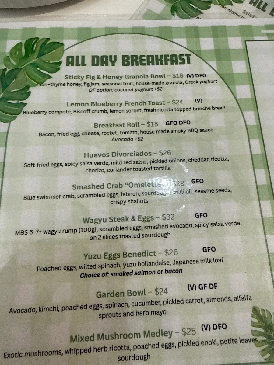 Menu, The Exchange