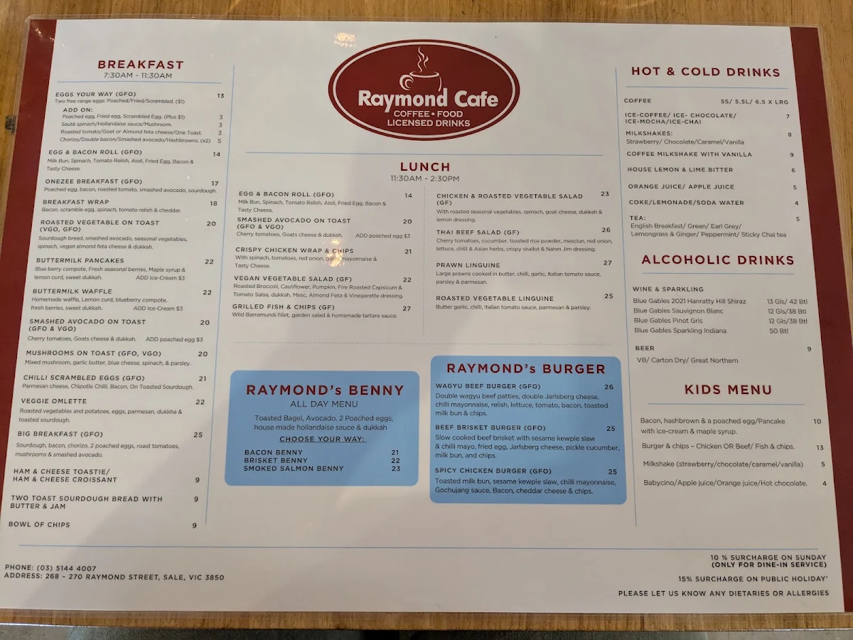 Menu, Raymond Cafe