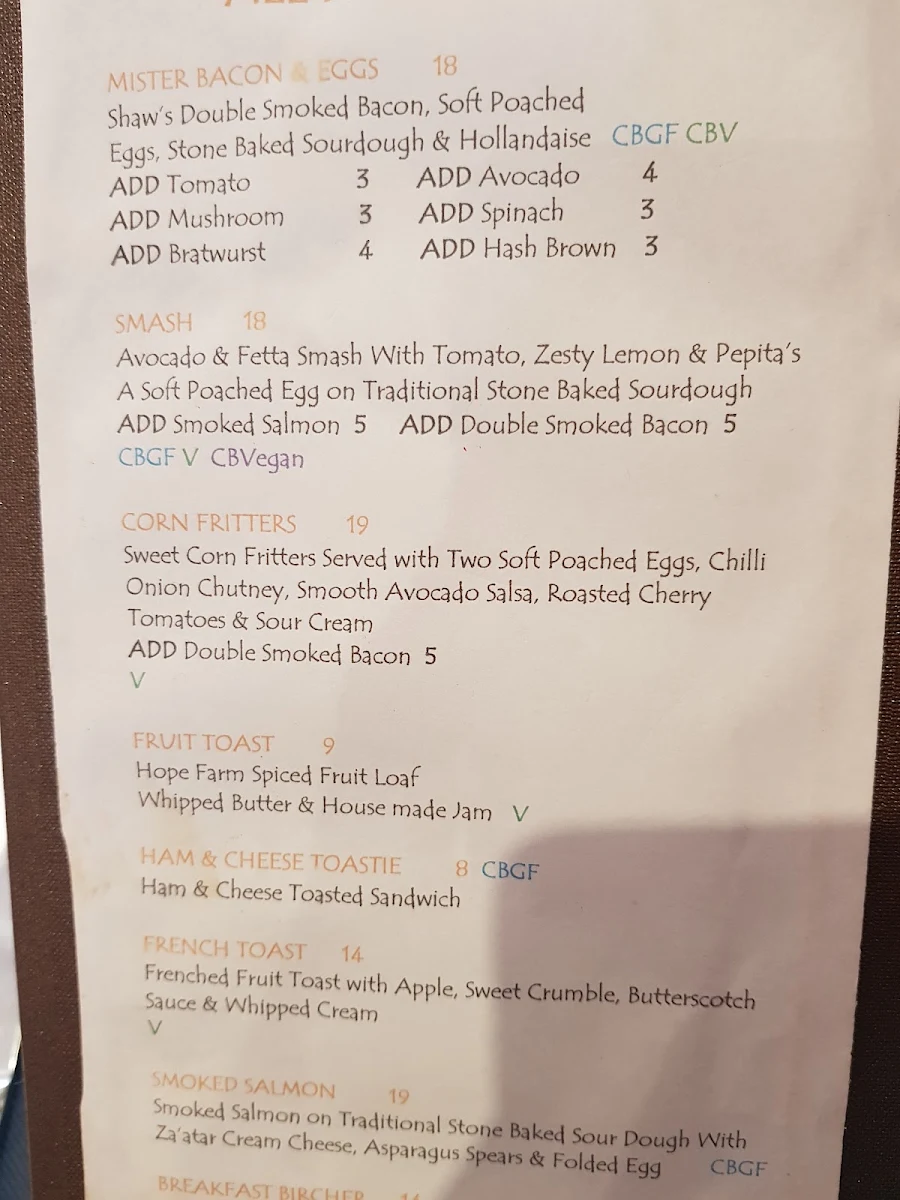 Menu, Raymond Cafe