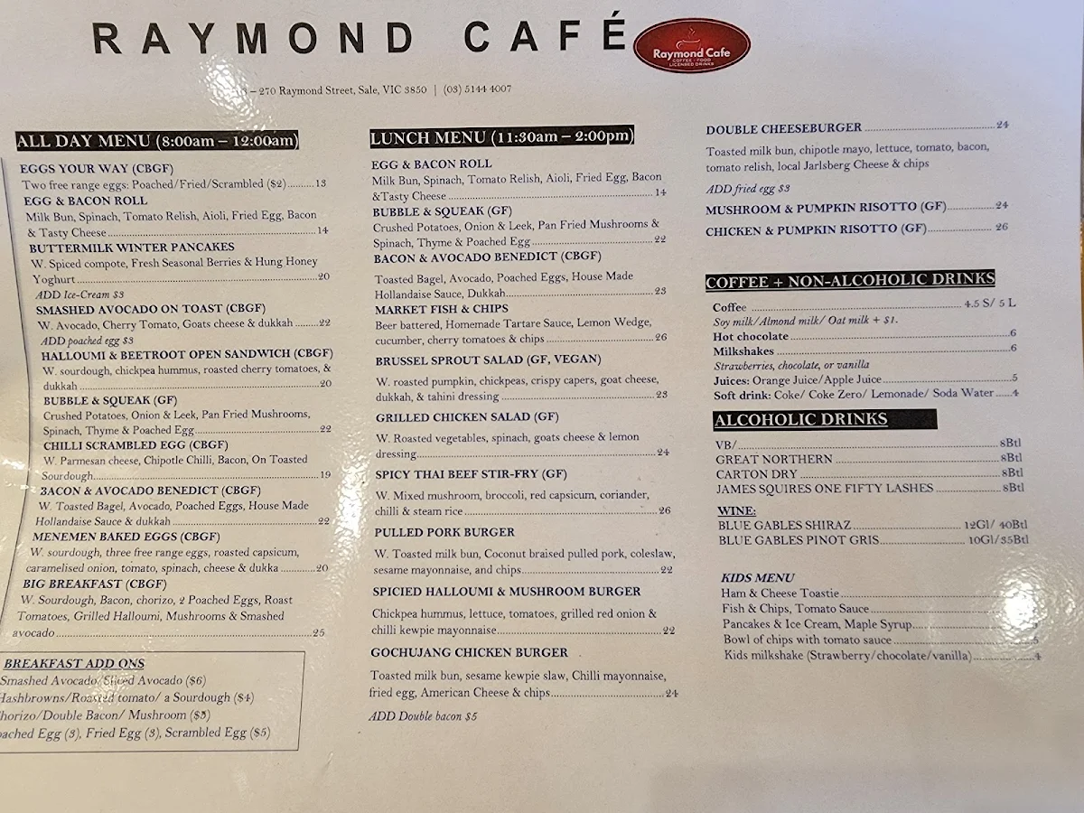 Menu, Raymond Cafe