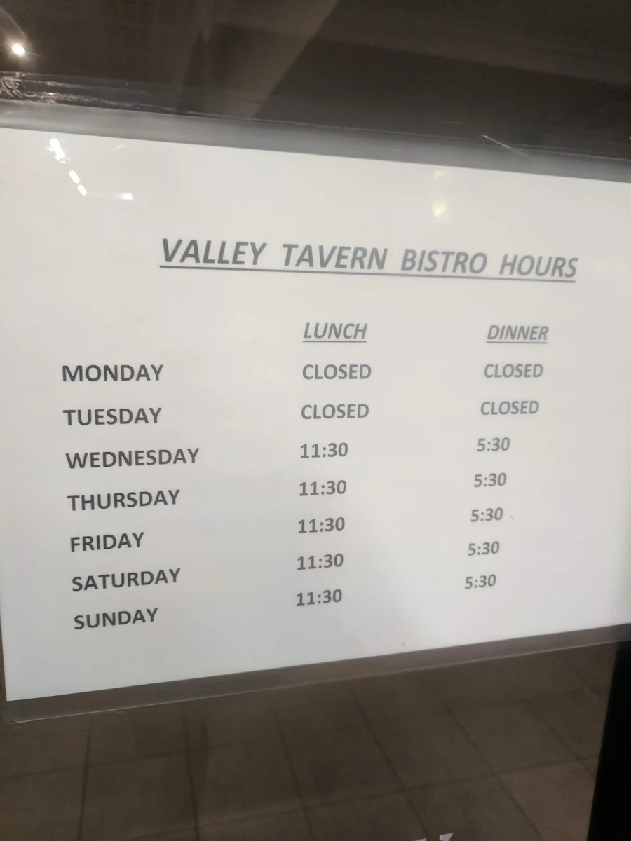 Menu, The Valley Tavern