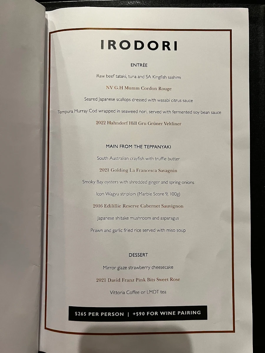 Menu, Shiki Japanese Restaurant