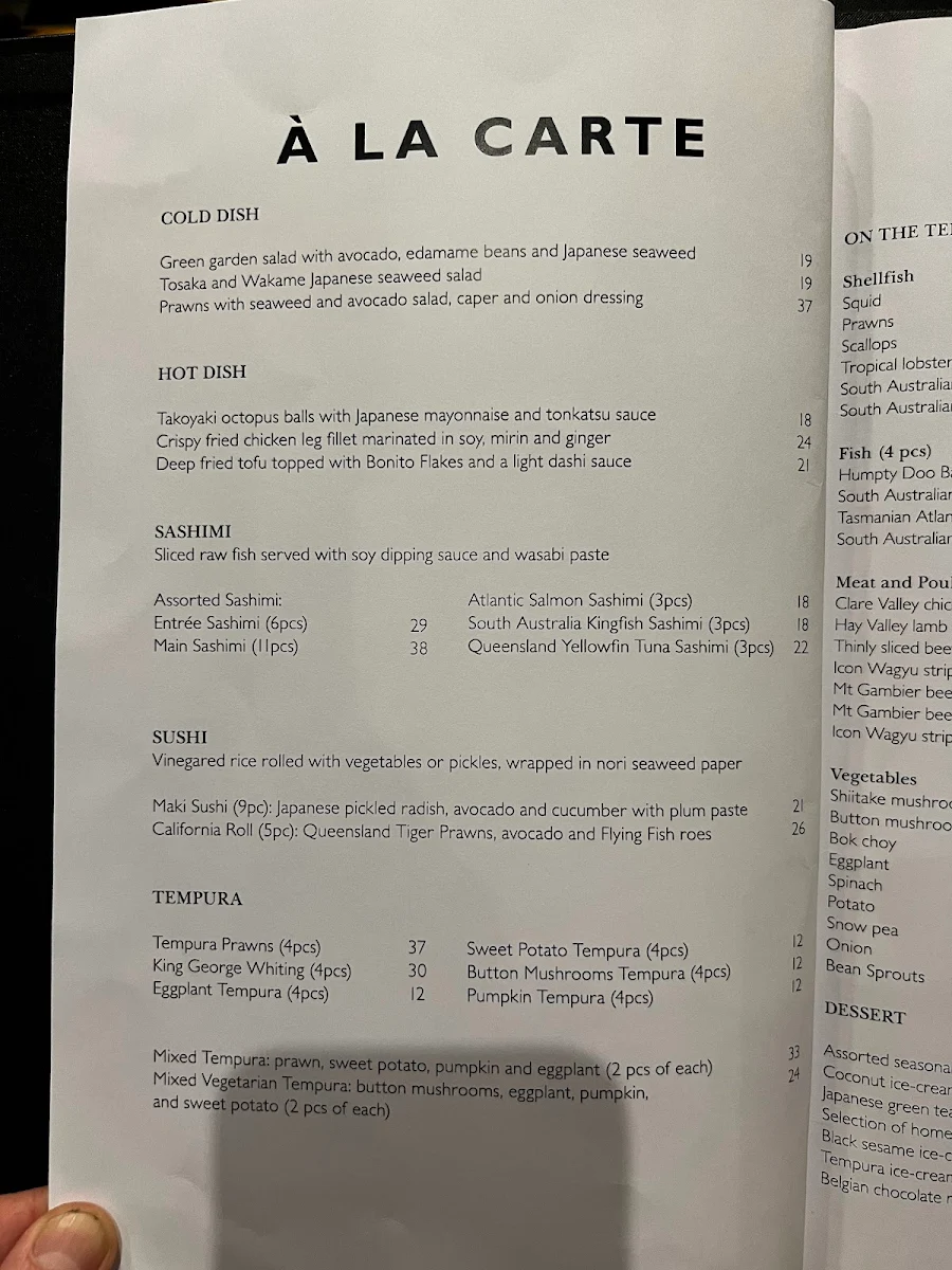 Menu, Shiki Japanese Restaurant