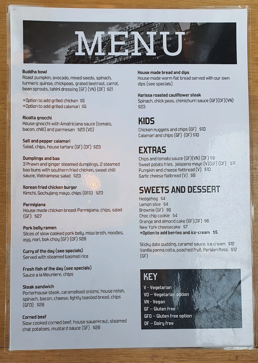 Menu, Industry26 Cafe