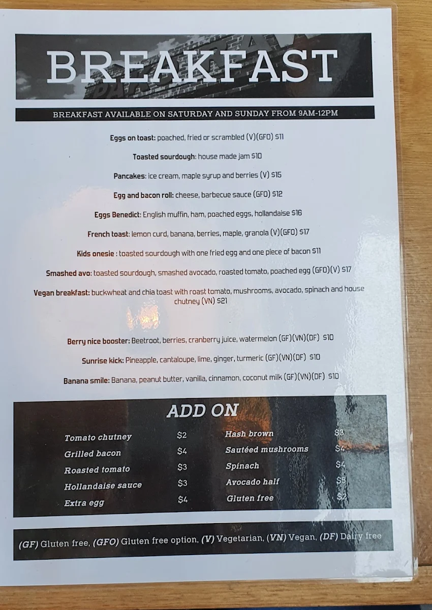 Menu, Industry26 Cafe