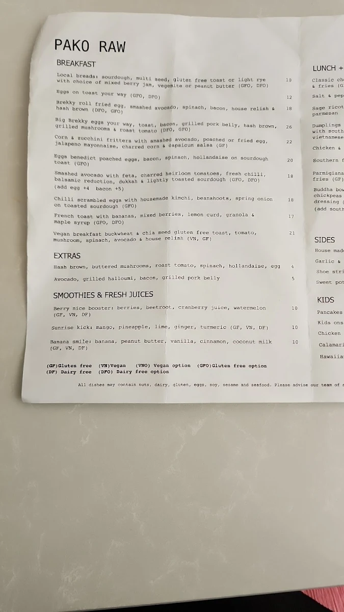 Menu, Industry26 Cafe