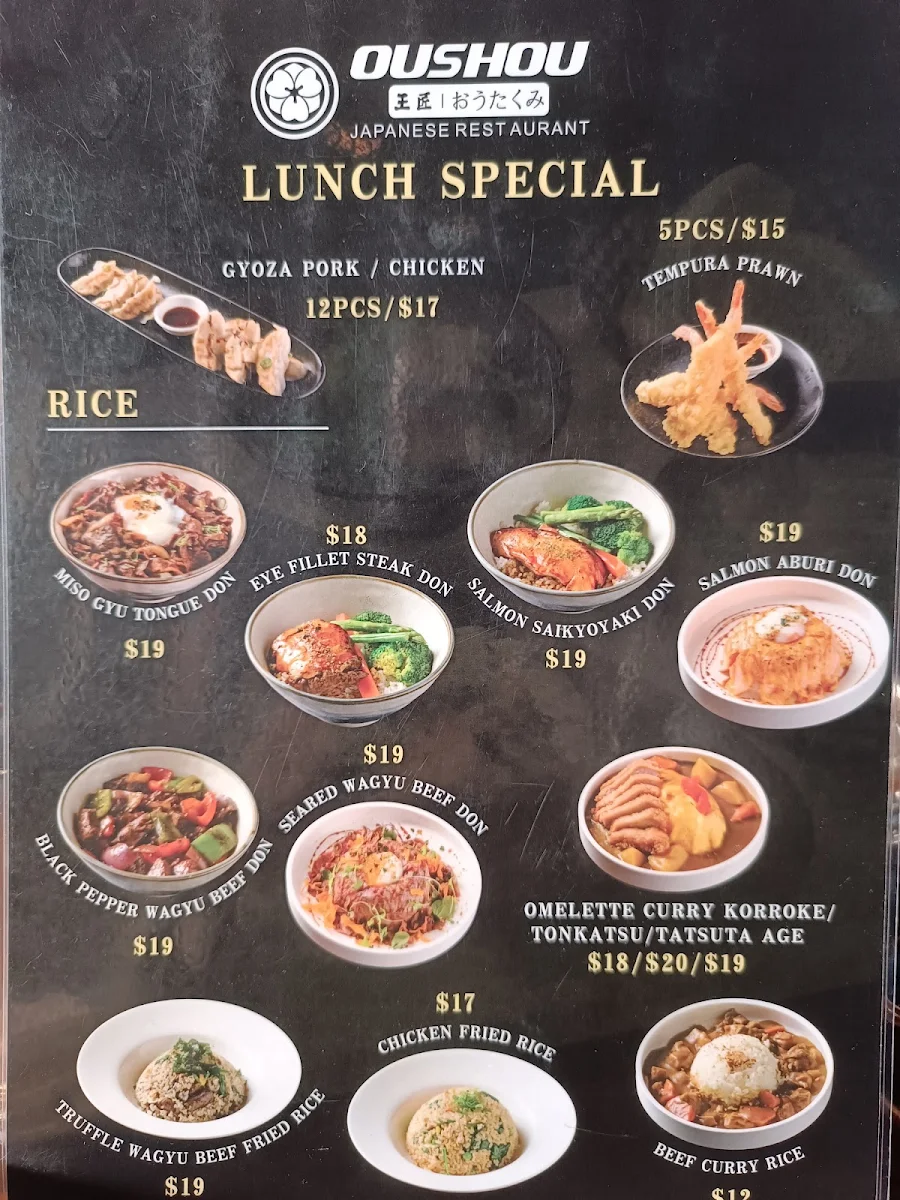 Menu, Oushou Japanese Restaurant Knox