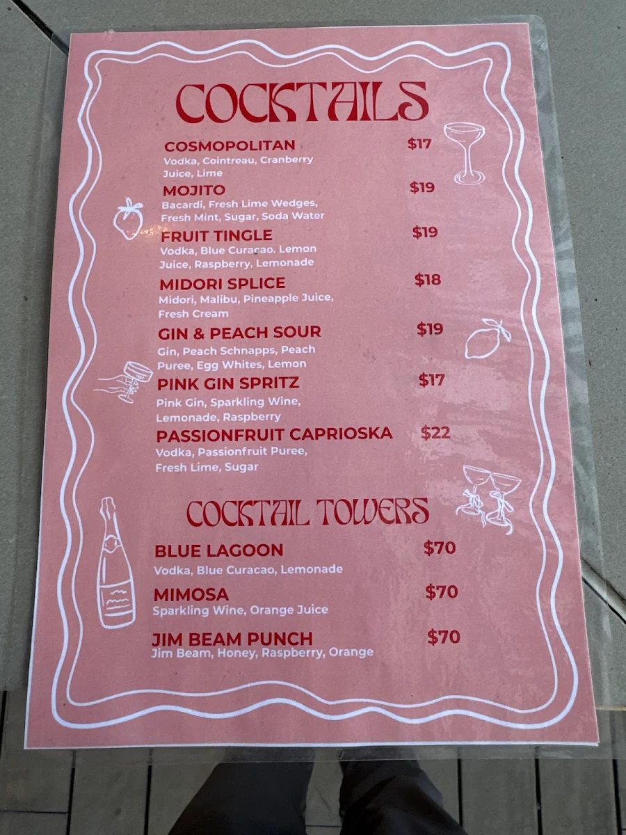 Menu, Surfers Paradise Beergarden