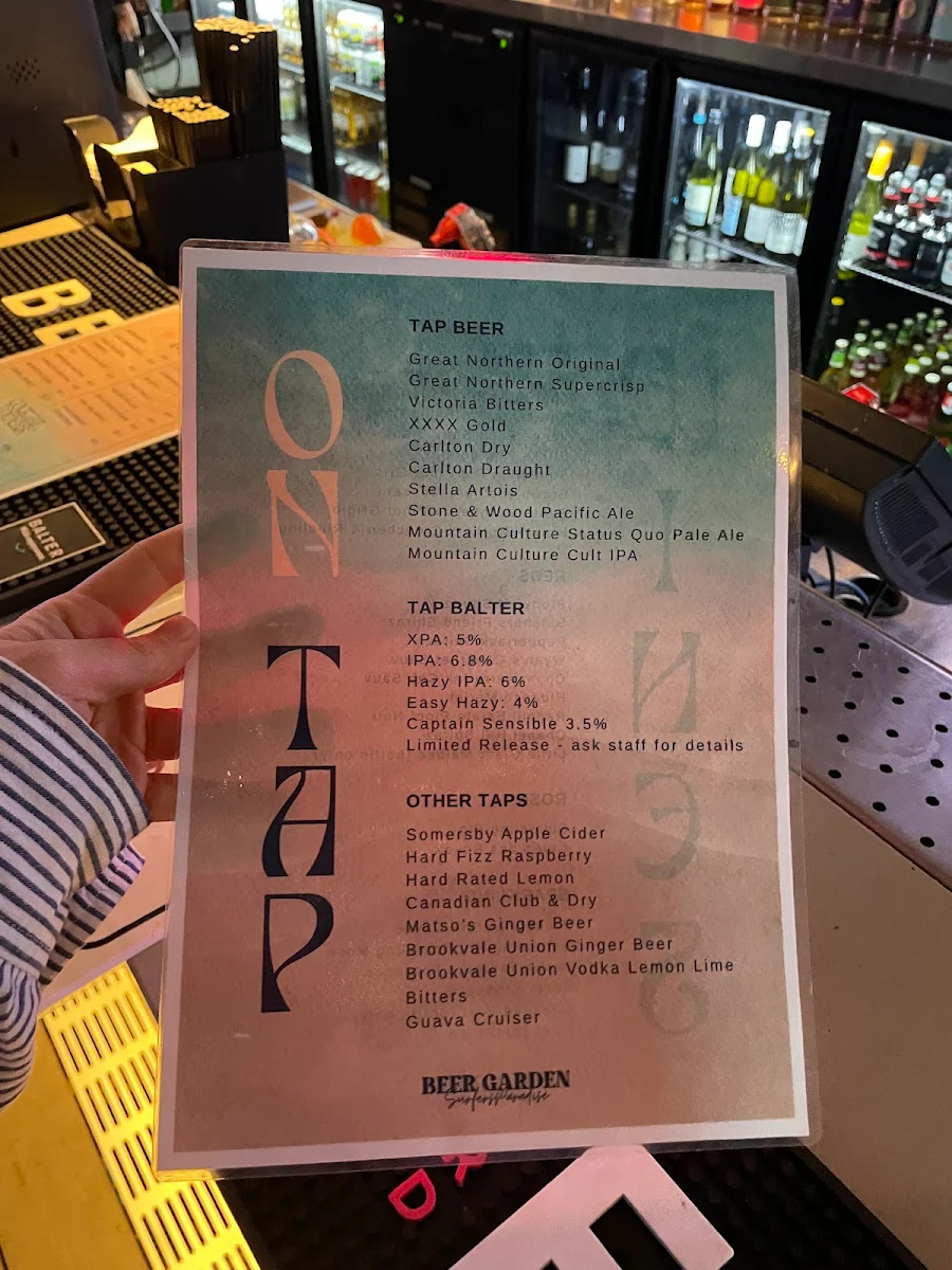 Menu, Surfers Paradise Beergarden