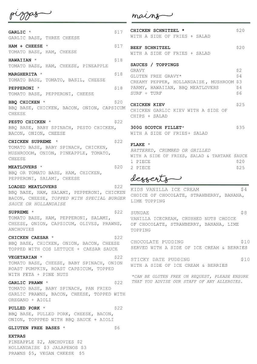 Menu, Country Post and Bistro