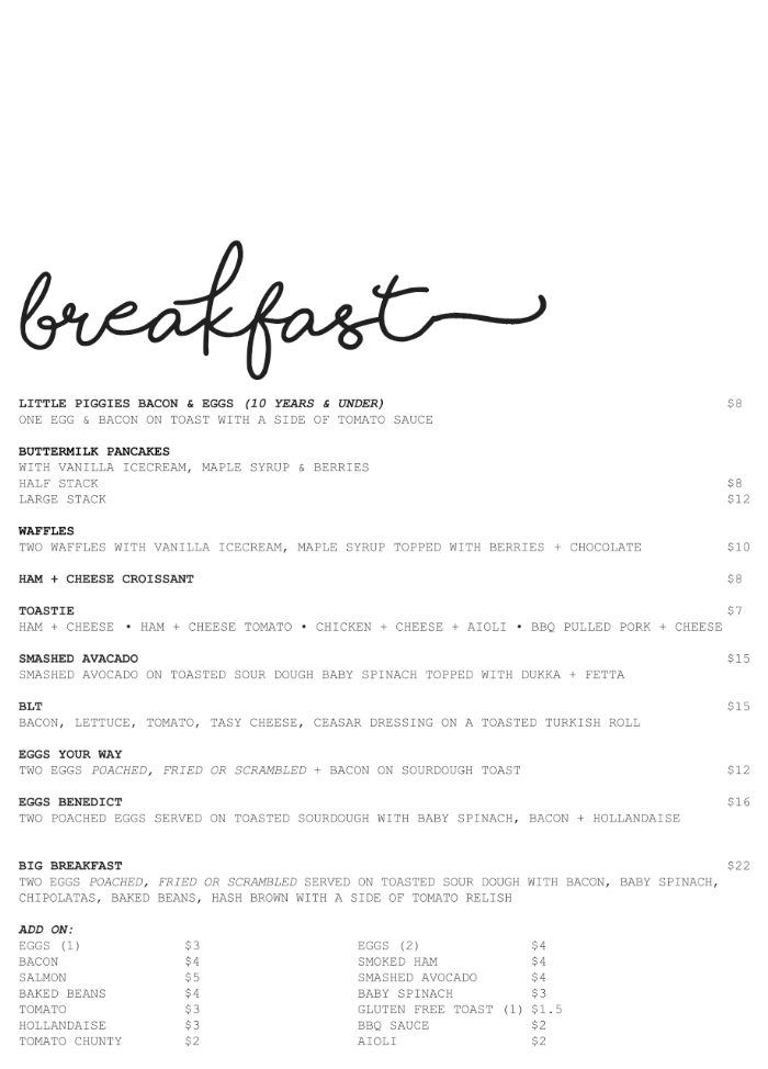 Menu, Country Post and Bistro
