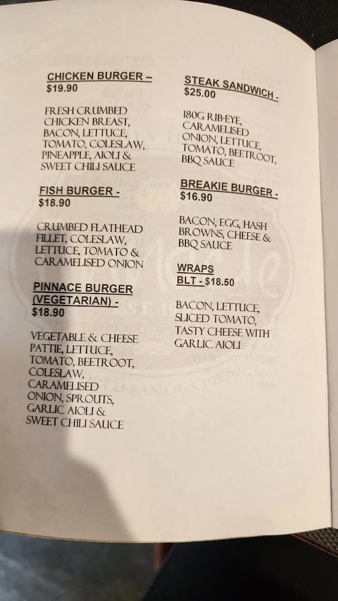 Menu, Pinnacle Family Hotel