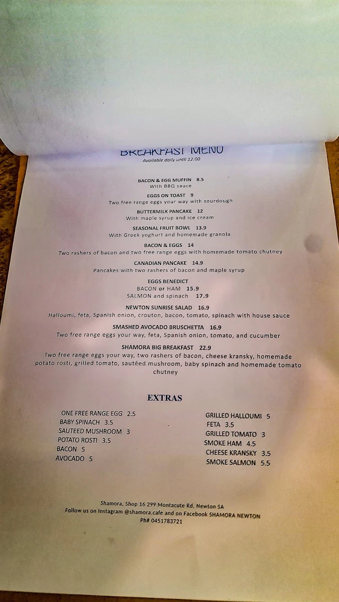 Menu, Shamora