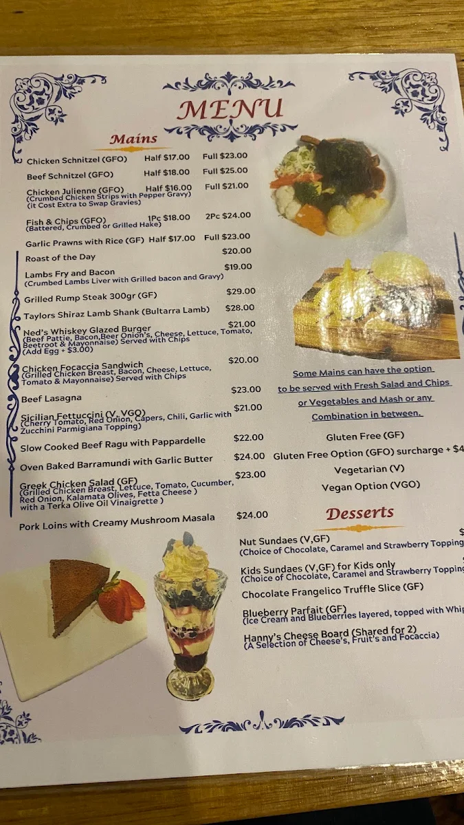 Menu, Hannahville Hotel