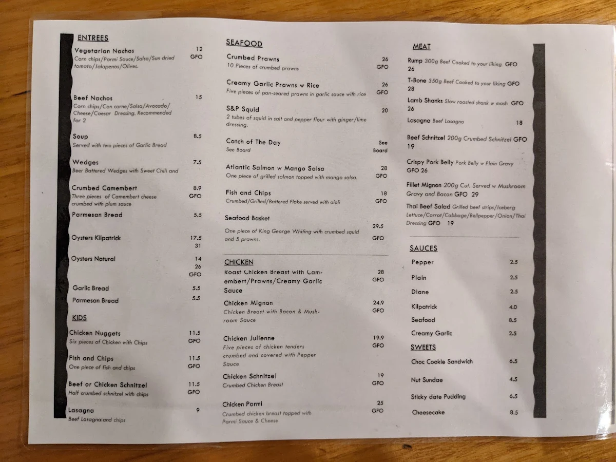 Menu, Hannahville Hotel