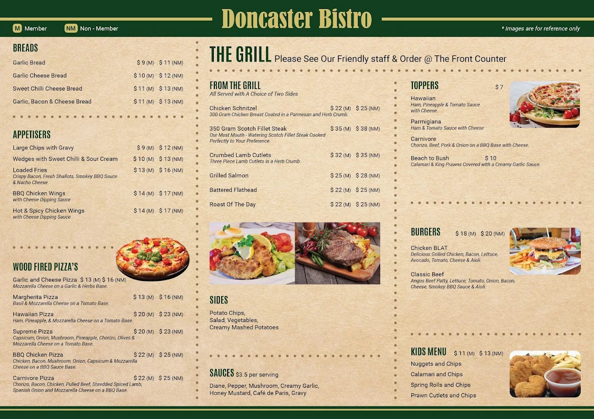 Menu, Doncaster Bistro
