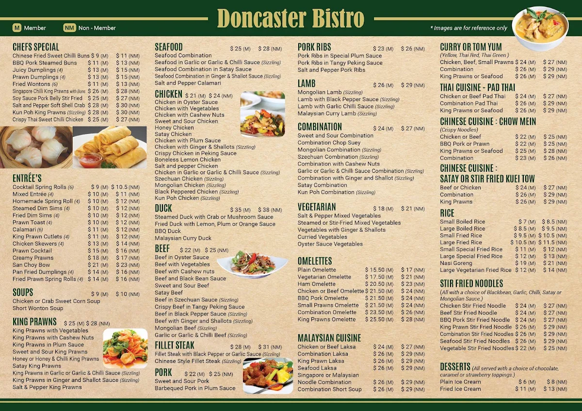 Menu, Doncaster Bistro
