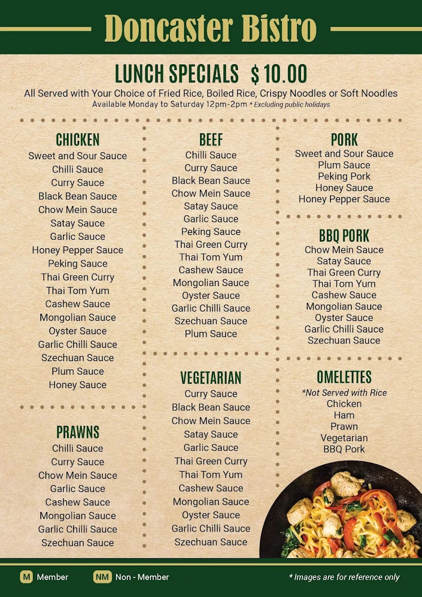 Menu, Doncaster Bistro