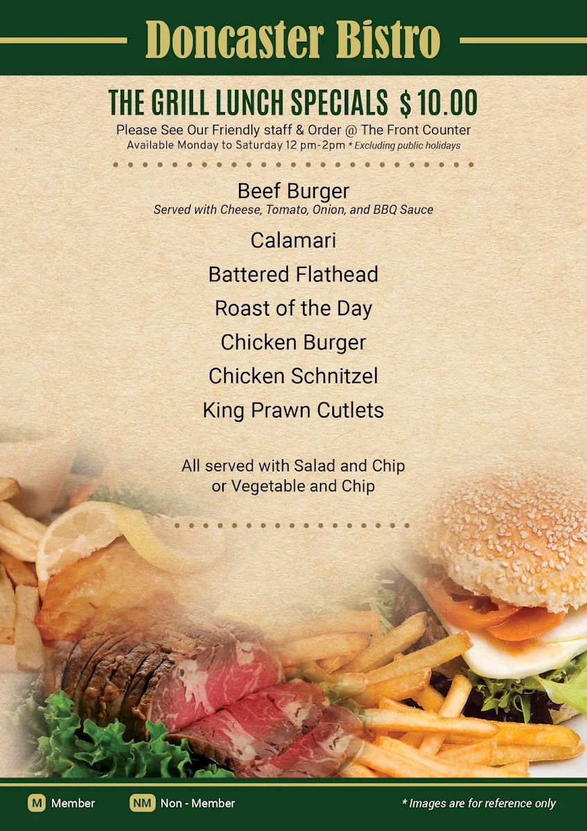 Menu, Doncaster Bistro
