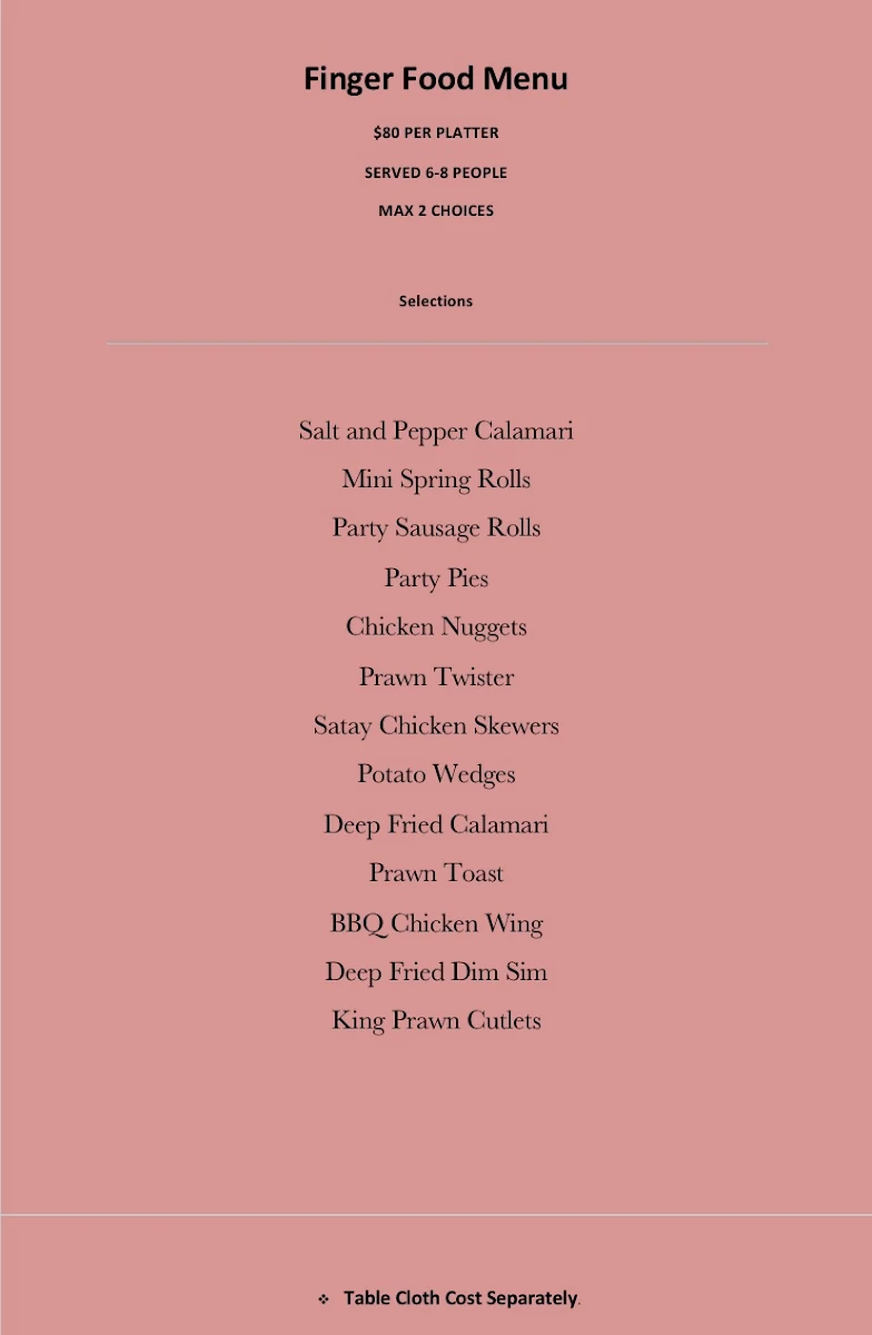 Menu, Doncaster Bistro