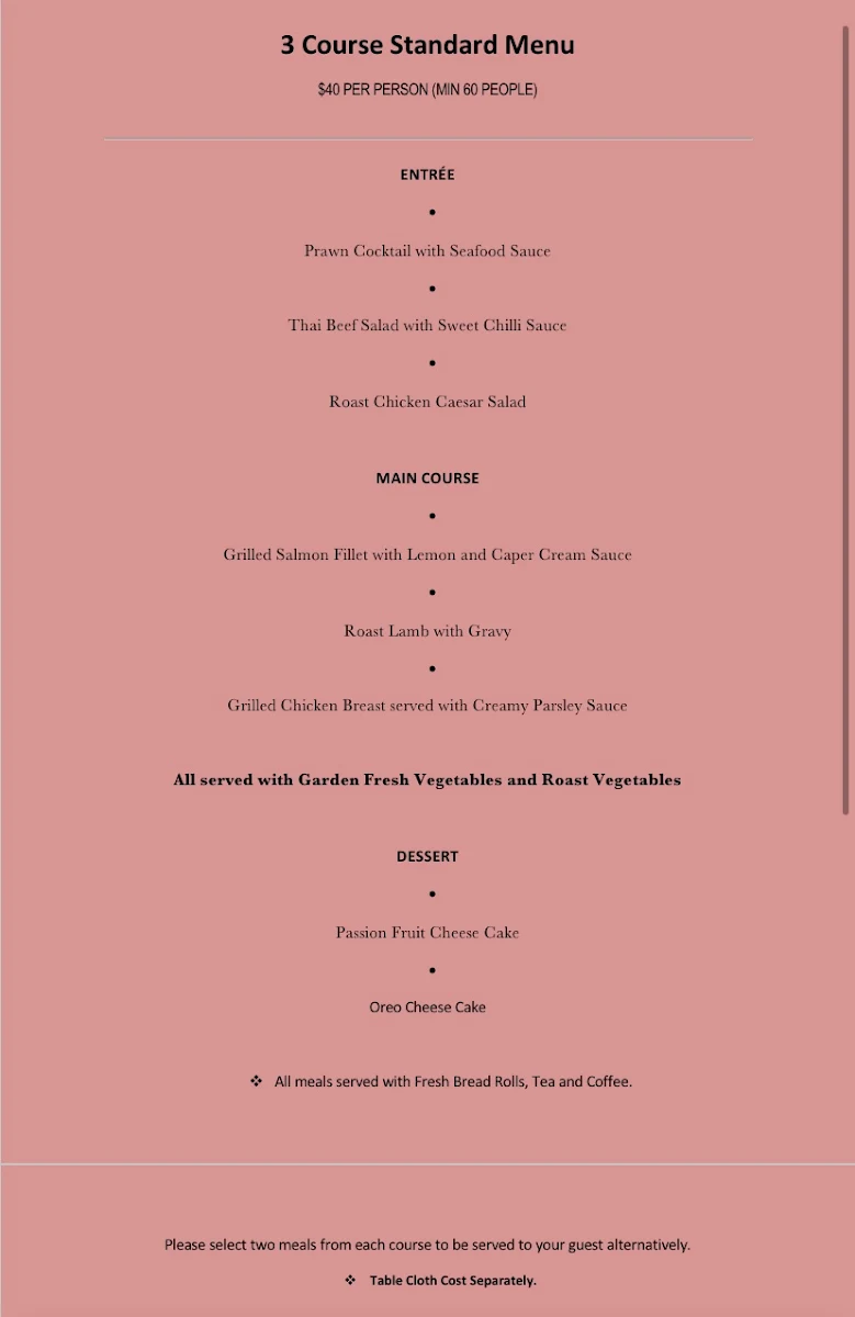 Menu, Doncaster Bistro