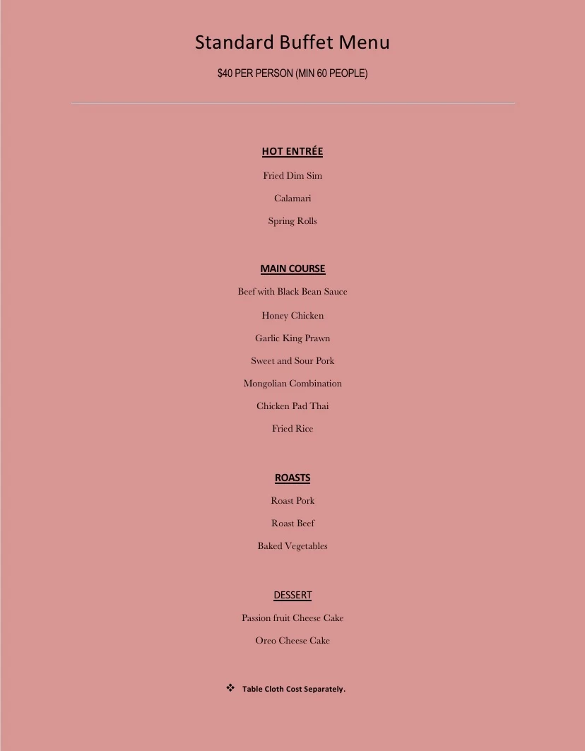 Menu, Doncaster Bistro